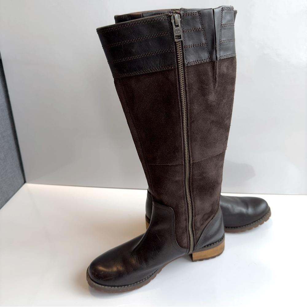 Timberland Riding Boots Brown Coffee Suede Leather Zipper Rugged Sole - Picture 6 of 9